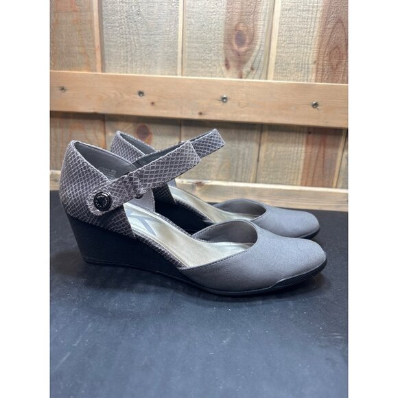 Anne Klein Sport Gray Textured Wedge Mary Jane Shoes Size 8 Pumps - Picture 1 of 10